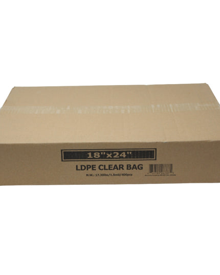 18 X 24 L.D. 1.5 MIL CLEAR BAGS 400/CS.