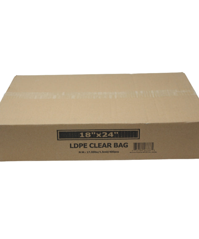 18 X 24 L.D. 1.5 MIL CLEAR BAGS 400/CS.