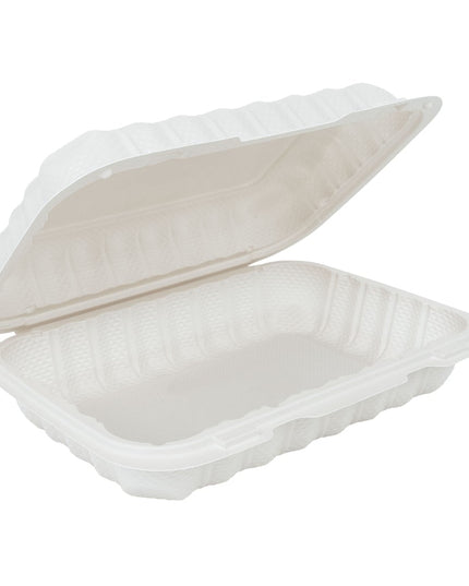MFPP 9" X 6" WHITE PLASTIC HINGED CONTAINER 1 COMP 150/CS