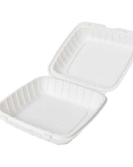 WHITE CONTAINER PLASTIC HINGED 9 X 9 1 COMP. 150/CS