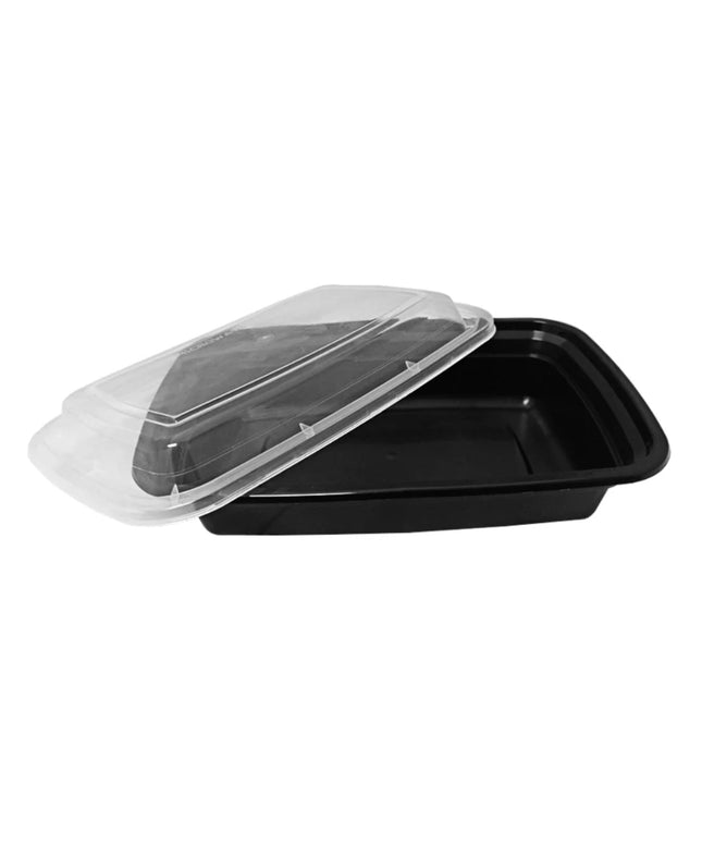 KARAT 24 OZ RECTANGULAR MICROWAVEABLE BLACK FOOD CONTAINER W/LID 150/CS