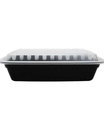 KARAT 28 OZ RECTANGULAR MICROWAVEABLE BLACK FOOD CONTAINER W/LID 150/CT