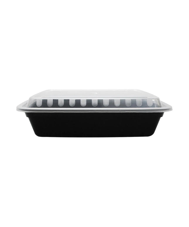 KARAT 28 OZ RECTANGULAR MICROWAVEABLE BLACK FOOD CONTAINER W/LID 150/CT