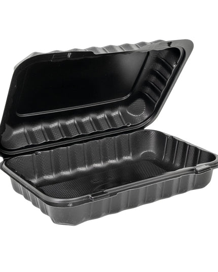 MFPP 9" X 6" BLACK PLASTIC HINGED CONTAINER 1 COMP 200/CS