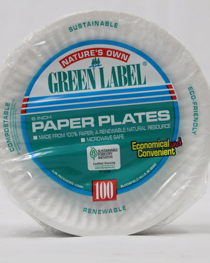 PLATE PAPER 6" WHITE 10/100 PCS.