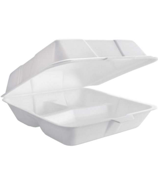 9 INCH CONTAINER FOAM HINGED 3 COMP. 200/CS.