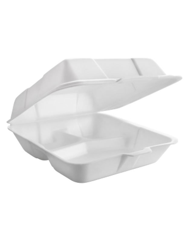8 INCH CONTAINER FOAM HINGED 3 COMP 200/CS.
